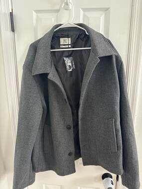 PX Clothing Charcoal Grey Wool Blend Peacoat Jacket